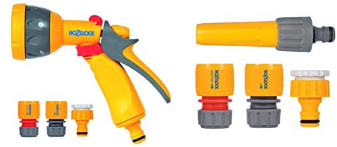 Hozelock Ltd 2347 0000 Multi Spray Watering Gun Starter Set, 205.0 mm*230.0 mm*260.0 mm, Multicolour & Hozelock 2352 Hose Fitting Starter Set