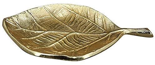 matches21 Dekoteller Blatt Dekotablett Tablett Blattstruktur Blattform Wohndeko Alu gold 1 Stk 23x17x2,5 cm