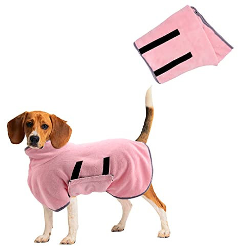 Hundetrockenmantel, Hundehandtuch Bademantel für Kleine, Mittelgroße Hunde bademantel Super Saugfähig Haustier Hundetrockenhandtuch Weich Verstellbar Welpenbademantel nach der Dusche (S/40CM, Rosa)