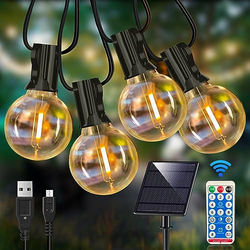 LEDYA 15M Lichterkette Außen Solar mit 25+2 G40 Birnen, Weihnachtsbeleuchtung Wetterfest mit USB-/Solar-Lademethode, 8 Modi Solarlichterkette Glühbirne für Garten, Hochzeit, Haus, Weihnachten Deko