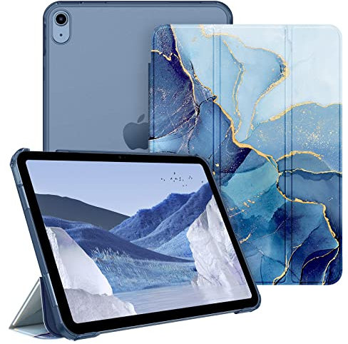 Fintie Hülle für iPad 11. Generation 2025 11 Zoll (A16), iPad 10. Generation 10.9 Zoll 2022 - Ultradünn Schutzhülle mit transparenter Rückseite Abdeckung Case Cover, Auto Schlaf/Wach, Ozean Marmor