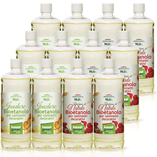 KieselGreen Bioethanol 12 x 1 litro Set (6 x Inodoro + 6 x con fragancia) para chimenea de etanol – Bio-etanol perfumado para ambientes – Perfume para chimenea de bioetanol de interior o de mesa WE