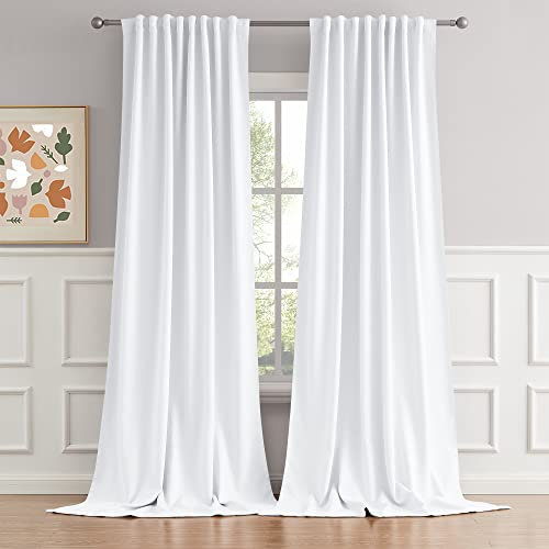 DUALIFE Reinweiße, extra lange Vorhänge, 274 cm lang, für Wohnzimmer, Stangentasche, Rückseite, Lasche, hohe Vorhänge, Fensterbehandlung, extra langer Vorhang für hohe Decke, Schiebetür, Hintergrund