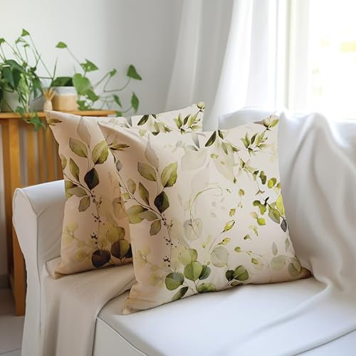 Encasa XO Dekorative Kissenbedeckung 16x16 (40x40 cm) - L1 Olive - Digital gedrucktes Blumenkissen für Stuhl, Sitz, Bett, Büro und Haus (2)