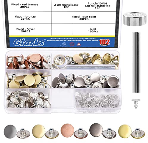 Glarks 102-teiliges robustes Leder-Druckknopf-Set, 100 Stück, Metall-Druckknöpfe, Druckknöpfe, Nieten mit 2 Druckknopf-Montagewerkzeug-Set für Geldbörsen, Jeans, Jacken, Armbänder