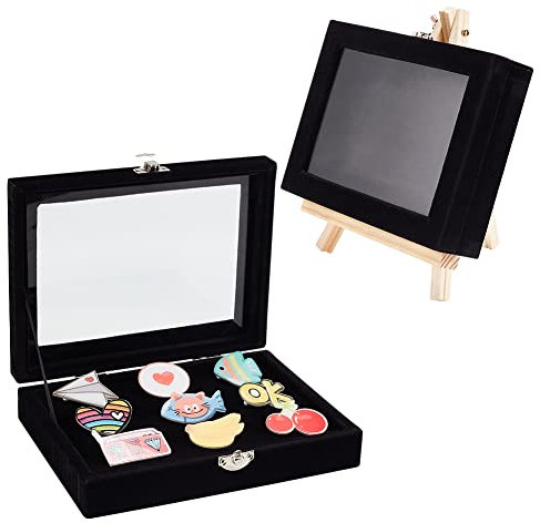 OLYCRAFT Vitrine Mit Anstecknadeln Samt Vitrine Mit Durchsichtigem Fenster Samtabzeichen Vitrine Mit Holzhalterung Und Eisenverschlüssen Für Sammelnadeln Und Medaillen - 15.2x20.2x4.7 cm