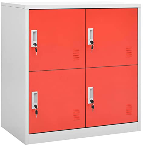 Tidyard Schließfachschrank Umkleideschrank Metallschrank Fächerschrank Mehrzweckschrank Stahlschrank Lagerschrank Aufbewahrungsschrank Schrank Spind Hellgrau und Rot 90x45x92,5 cm Stahl
