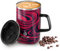 Ideus® Kaffeebecher 470 ml (16 oz), doppelwandige vakuumisolierte Kaffee- und Teetasse aus Edelstahl mit rutschfestem Griff und Schiebemoduldeckel und großem Volumen (Rot Zebra)