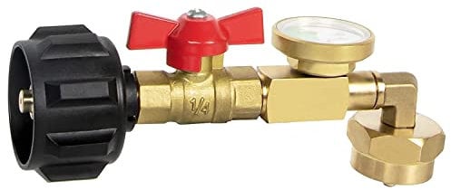 Hopbucan Propane Refill Adapter with Valve and Gauge, Fill 1 Lb Bottles from 20 Lb Tank, 90-Degree Elbow Design, Easy to Use