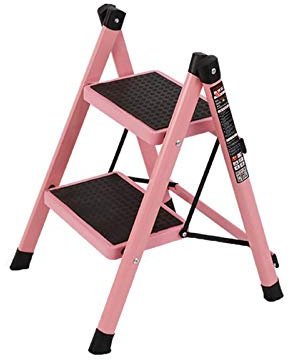 FLYIFE Tritthocker Home Klappstufen, Küchenbalkonleitern Leicht Zu Verstauende Tragbare 2-Stufen-Leiter/Pink/40X48X58.5Cm