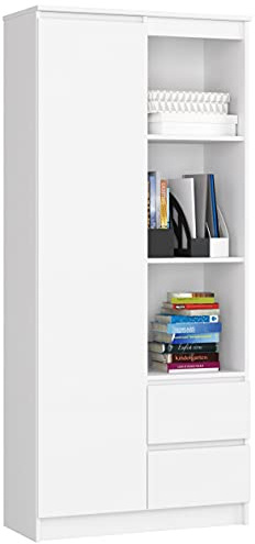 AKORD | Libreria per Ufficio CLP 80 cm con 7 Ripiani 2 Cassetti e Ante | Porta Libri | Mobiletto Camera de Letto | Scaffale Soggiorno | Salvaspazio | Librerie da Terra | Bianco