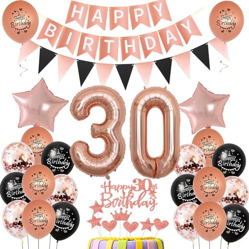 Décoration 30 ans Femme anniversaire Ballon,rose gold Décoration gâteau anniversaire 30 ans Femme Ballon Décoration anniversaire 30 ans Femme noir Or rose,Décoration 30 ans anniversaire Femme