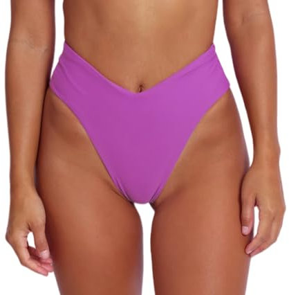 geluboao Parte inferior de bikini sexy con corte en V para mujer, traje de baño de cintura alta, Púrpura, M