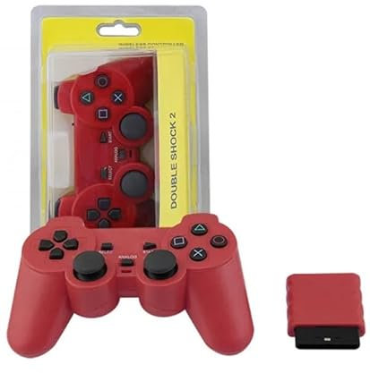 MANDO INALAMBRICO COMPATIBLE PARA SONY PLAY STATION 2 DUALSHOCK 2 PS2 PILAS ROJO