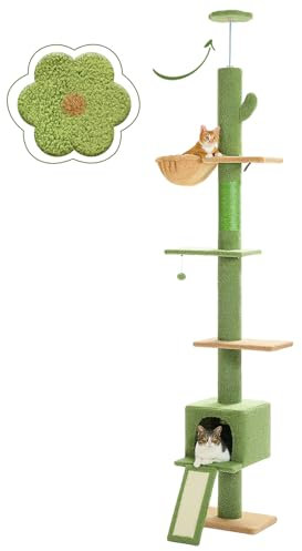 PAWZ Road Árbol de Cactus para Gatos de Piso a Techo con Altura Ajustable de 216 cm a 273 cm, Torre para Gatos con Amplio Espacio de Actividad con Hamaca y un condominio