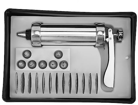 Serlium Professionelle Edelstahl Kekspresse Maschine mit 12 Aufsätzen – Robuster Keksbereiter für Spritzgebäck, Kekse & Cupcakes | Backset inkl. Spritzgebäck Presse, Tortenspritze & Biscuits Moulds