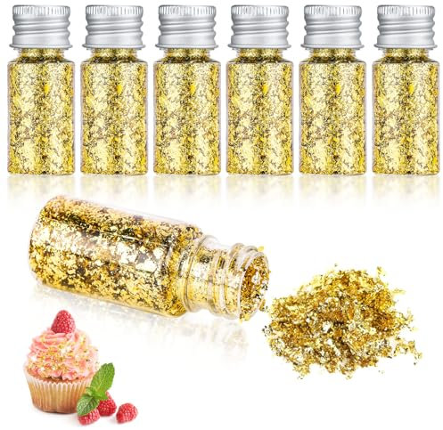 Radsocken 6 Bottles Gold Leaf Flakes, 24K Gold Leaf Flakes, Gold Foil Paper for Decorations Nails DIY Crafts