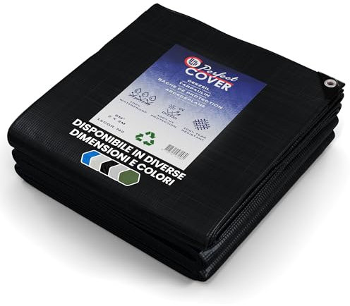 Perfect Cover Telone Impermeabile Per Esterno - Telo Di Copertura Con Occhiellato - Anti-Uv - Telo Protettivo Multiuso Per Mobili Da Giardino, Barche, Legno, Piscina, Auto - 12x15m 80 g/m², Nero
