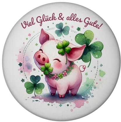 Glücksschwein Magnet rund Glücksschwein Magnet rund Kleeblatt Pflanze Design Grün Tier Glücksbringer für Glück Hoffnung