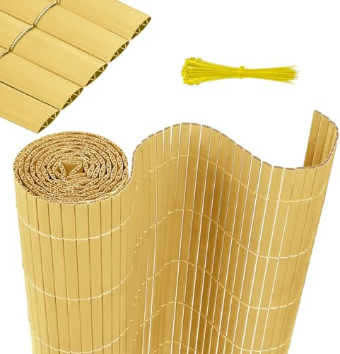 HENGMEI PVC Sichtschutzmatte Sichtschutzzaun Balkonverkleidung Sichtschutz Wasserdicht Sichtschutzzaun mit Kabelbindern Verstärkte Lamellen Privatsphäre PVC Zaun Blickdicht, 180x1000cm, Bambus