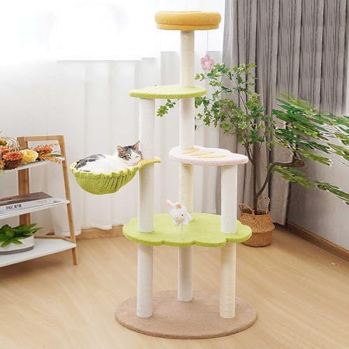 Cat Tree, 150cm Cat Scratch Posts Multi-Level Stable Climbing Tower Trees with Ladder, Indoor Pet Activity Furniture Play House for Kitty Kitten