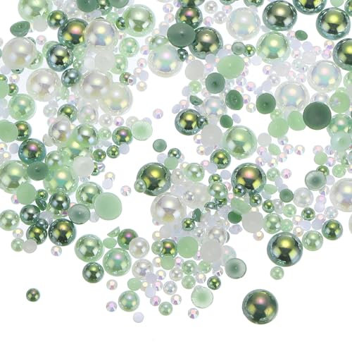 PATIKIL 60g Pearls and Rhinestones, 3-10mm Mix Flatback Rhinestones and Half Pearls Resin Rhinestone for Shoe Hair Nail Crafts Tumbler, Green
