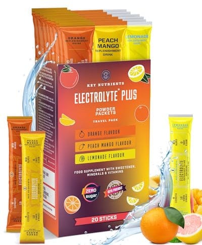 Key Nutrients Poudre d'électrolytes - 3 saveurs - 20 portions - Electrolytes Sans Sucre - Poudre d'électrolyte Keto : Sans gluten Sans Sucre - Additif : Magnésium, Potassium - Poudre d'électrolytes