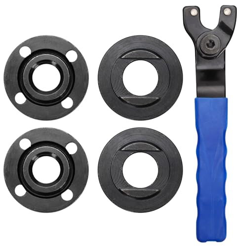 Angle Grinder Wrench, Adjustable Spanner Wrench with 4pcs 5/8-11 Grinder Shaft Nuts Replacement Compatible with Dewalt Milwaukee Makita Bosch Ryobi Black Decker Grinder Parts