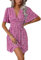 LIAMERHE Robe Femme Manches Courtes Col V Elegant Robes Ete Robe de Plage D'été 2024 A-Line Casual Robe à Fleurs Rose L