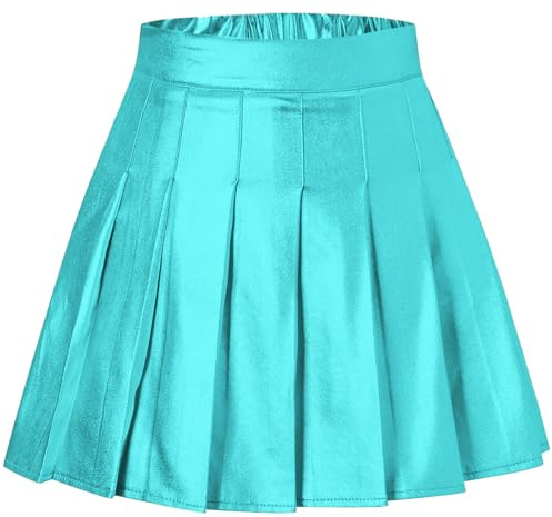 SANGTREE Damen Falten-Minirock mit bequemem, dehnbarem Band, Skaterrock, Größe XS - US 4XL, A# Uni Metallic-Türkis, Klein