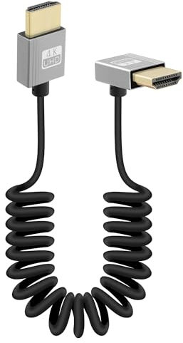 RIIEYOCA Câble Court Spiralé HDMI vers HDMI 4K 90 degrés, Angle Descendant, HDMI2.0 Haute Vitesse 18 Gbps, prise en Charge 4K@60Hz, Compatible avec les Caméscopes et les Moniteurs (Vers le bas)