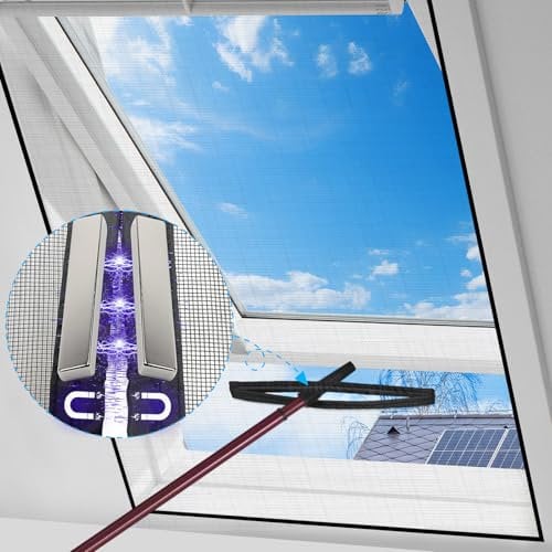 BKSAI Fly Screen for Window with Magnetic Opening, DIY Adjustable Window Nets to Keep Bugs Out, Easy to Open and Close Windows, 1Piece 130 * 100CM Self-Adhesive Mosquito Net Window Insect Screen