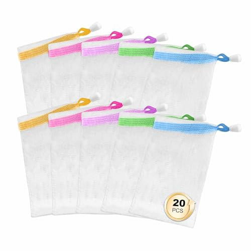 Seifensäckchen, Seifensäckchen, Netznetz mit Kordelzug, schäumend, zum Trocknen des Körpers, Seifenhalter für Dusche, 20 Stück