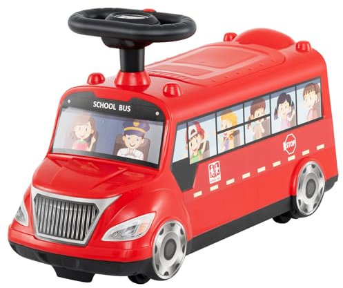 COSTWAY Kids Ride on Car, Foot to Floor Slider with Music, Under Seat Storage, No Power Toddler Push Along Toy Bus for Boys Girls 19-36 Months