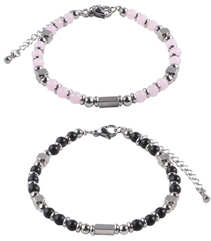 HTTYHT Bracciale con Perline Set da Donna Braccialetti con Ossidiana e Braccialetti con Perline in Pietra Naturale di Cristallo Rosa Regali da Donna in Acciaio Inossidabile Migliore Amico Gioielli
