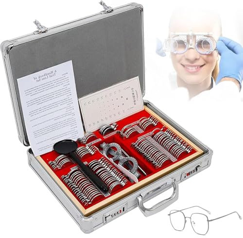 HSRG 104 Pcs Optical Trial Lens Set, Optometry Test Trial Frame with Aluminum Storage Case, Trial Lens Equipment Eye Protection Accessories, Ophthalmic Trial Case Lenses