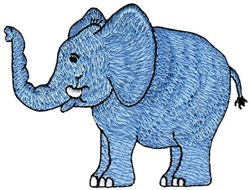 Elefant Blau Aufnäher zum aufbügeln oder aufnähen Bügelbild Aufbügler für Kleidung gestickter Bügelpatch Applikation Zoo Patch Größe 9,2 x 6,8 cm