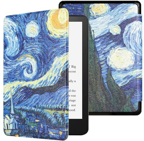 MOKASE Custodia per 7 Pollici Kindle Paperwhite 12a Generazione 2024 & Kindle Colorsoft Signature Edition, Cover Protettiva in Pelle PU Ultrasottile con Cinghia per 7 E-Reader 2024, Starry
