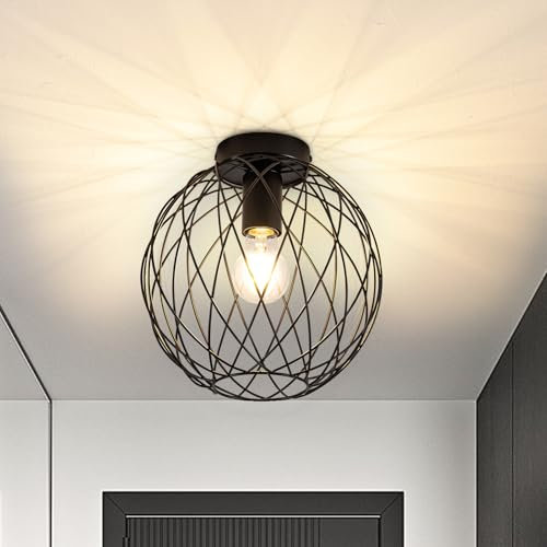 Glitzerlife Deckenlampe Industrial Deckenleuchte Schwarz - Flurlampe Vintage Runde Ø 20CM E27 1 Flammig Lampenschirm Retro Metall Wohnzimmerlampe Käfig Gitter Korride Küche Schlafzimmer