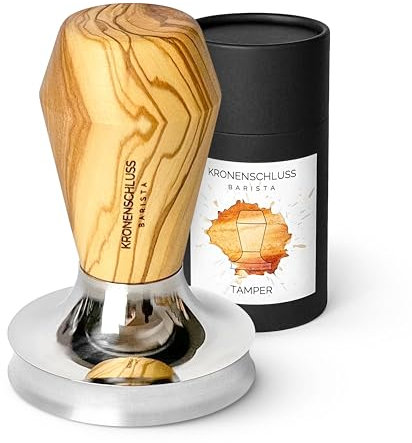 KRONENSCHLUSS Barista - ⌀ 58er | Made in Germany Barista Tamper | konkave Aussparung für perfekten Puck | Olivenholz und Edelstahl | 58,4 mm