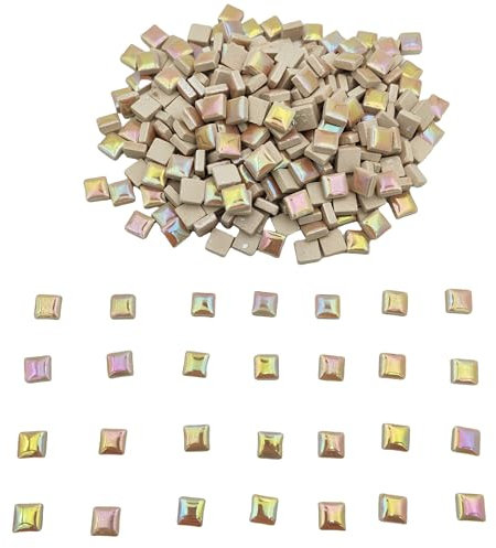 Carreaux de mosaïque en céramique aléatoire, 500 g, pour loisirs créatifs, assiettes, pots de fleurs, vases, tasses, fournitures de fabrication de mosaïque (1,2 cm, carré perle champagne)