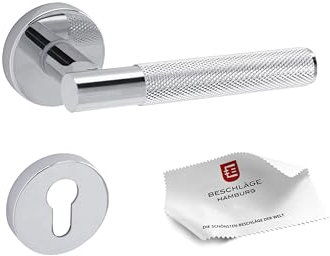 Beschläge Hamburg | NEU Türgriff Türbeschlag MUNICH-X 07 MPC PZ | Profilzylinder Türklinke mit Gitternetzstruktur für Innentüren | Karomuster Drückergarnitur | ø51x10mm | Türdrücker in Chrom poliert