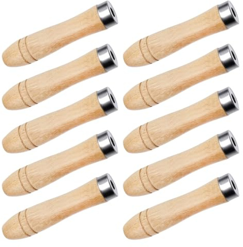 Laroal Feilengriffe aus Holz mit Sicherheitsring aus Metall, ergonomischer Ersatzgriff für Feilen, Schraubendreher, Reibahlen, Bohrer, 11 cm Länge, 6 mm Lochdurchmesser, 10 Stück