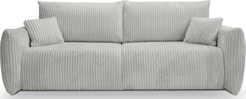 WFL GROUP 3-Sitzer Schlafsofa Agnes mit Bettkasten – Skandinavisches Sofa mit Schlaffunktion und Bettfunktion, Polstergarnitur mit schwarzen Beinen – Cord Sofa – Beige-Grau