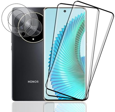 Rnnmeeko Verre trempé Compatible avec Honor Magic 6 Lite Protection écran 2 Pièces et 2 Pièces Caméra Arrière Protecteur, 9H Dureté Anti Rayures HD Protecteur D'écran pour Honor Magic 6 Lite