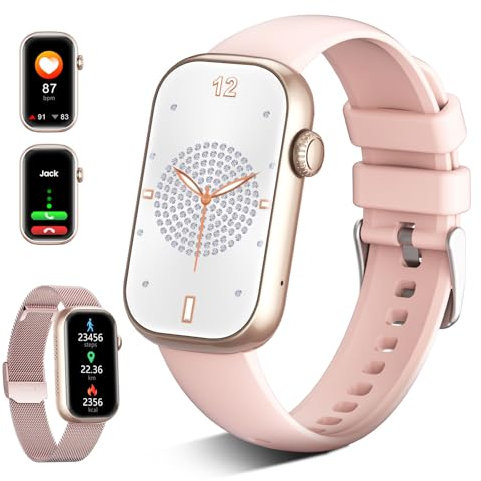 Smartwatch for Womens 1.47 Fitness Watch with Answer/Make Calls,Heart Rate & Sleep Monitor, 24+ Sports Modes IP68 Waterproof Activity Tracker Step Counter Smartwatch for Android IOS Pink