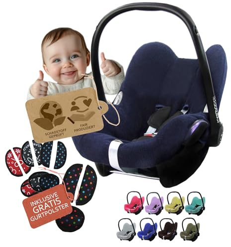 Frottee Sommerbezug [Schonbezug für Babyschale] Autositz kompatibel mit Maxi Cosi Cabrio Fix + GRATIS Gurtpolster (marine + GP)