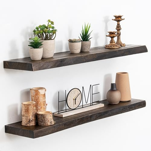Acovy Schwebende Regale, 20,3 cm tief, rustikales Massivholz, Wandmontage, schwebende Regale, Wandregale mit unsichtbarer Halterung, für Wohnzimmer, Badezimmer, Schlafzimmer, Küche, 81,3 cm, 2 Stück