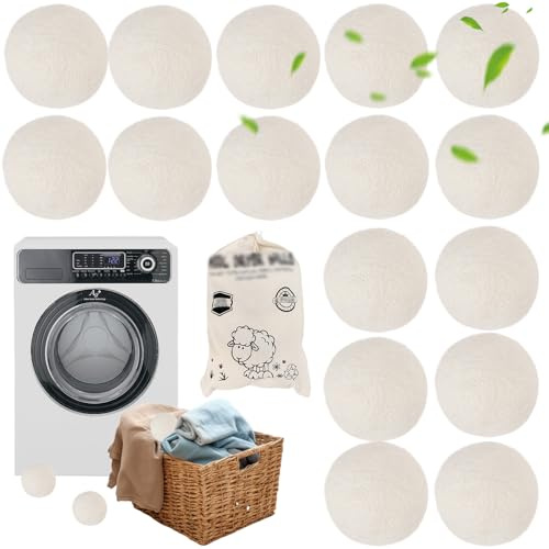 YIHAOH 16 Palline per Asciugatrice, Palle Asciugatricein pura Lana, Sfere Profumate per Asciugatrice, Riduce Il Tempo di Asciugatura, Viene Fornito con un Sacchetto di Stoccaggio