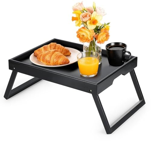 Bett Tisch Tablett Klappbar, Holz Frühstückstablett mit Klappbeinen, | Serviertisch, Ideal für Lesen und Arbeiten, Sofa Snack Tisch aus Holz